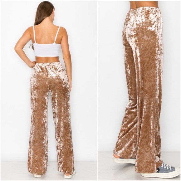 (49)🤎LAST1️⃣🤎Champagne Velvet Wide Leg Elastic Pocket Casual Pants - Picture 2 of 5